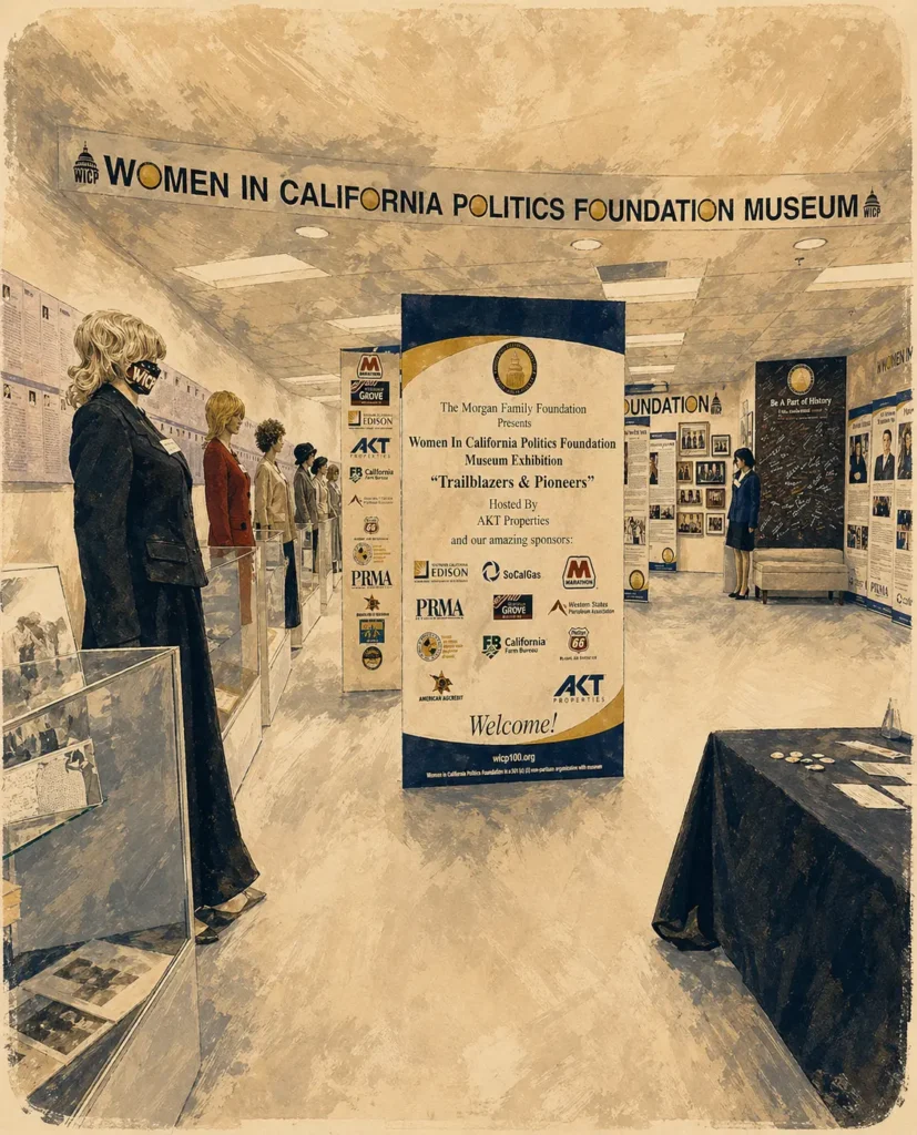WICP100 — Museum exhibit installation featuring artifacts from women in California politics